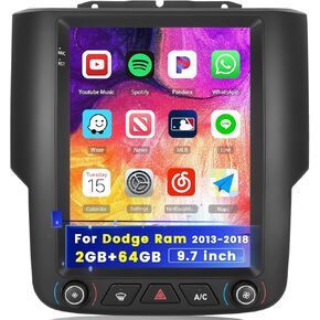 2+64GB【for Dodge RAM 1500 2500 3500 2013-2018(Auto A/C)】 Android 13 Car Stereo with Wireless Carplay Android Auto, 9" Touch Screen Radio Dash Kit GPS Navigation WiFi Bluetooth SWC