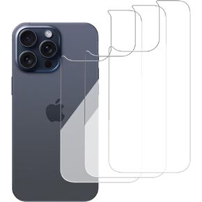 3 Pack Glass Back Screen Protector Compatible for iPhone 15 pro max 6.7-Inch [9H Hardness]-HD Back Tempered Glass, Scratch Resistant,Easy Install，Crystal Clear