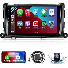 Naifay Android Car Radio for Toyota Sienna 2011 2012 2013 2014 with Wireless CarPlay Android Auto, 2+32G 9inch IPS Touch Screen for Toyota Sienna Car Stereo with Bluetooth FM GPS WiFi SWC Camera