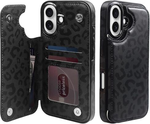TopPerfekt Flip Leather Wallet Case Card Holder Shockproof Compatible with iPhone 16 6.1" Women and Girls with Card, Holder Kickstand Double Magnetic Clasp - Brown Cow Pattern in Saudi Arabia