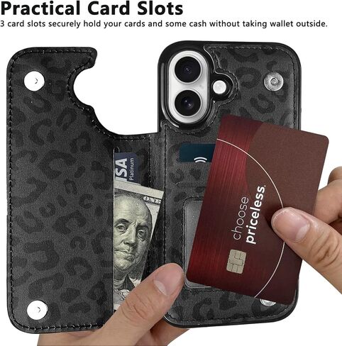 TopPerfekt Flip Leather Wallet Case Card Holder Shockproof Compatible with iPhone 16 6.1" Women and Girls with Card, Holder Kickstand Double Magnetic Clasp - Brown Cow Pattern in Saudi Arabia