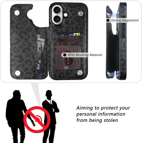 TopPerfekt Flip Leather Wallet Case Card Holder Shockproof Compatible with iPhone 16 6.1" Women and Girls with Card, Holder Kickstand Double Magnetic Clasp - Brown Cow Pattern in Saudi Arabia