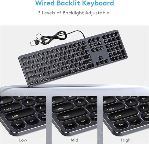 Black Wired Backlit Keyboard for Apple Mac OS, USB-A/Type-C Cable Connection Aluminum Keyboard with Numeric Keypad for iMac/Mac Mini Computer or MacBook Laptop(Keyboard Riser Included) in Saudi Arabia
