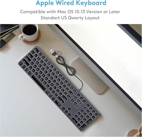 Black Wired Backlit Keyboard for Apple Mac OS, USB-A/Type-C Cable Connection Aluminum Keyboard with Numeric Keypad for iMac/Mac Mini Computer or MacBook Laptop(Keyboard Riser Included) in Saudi Arabia