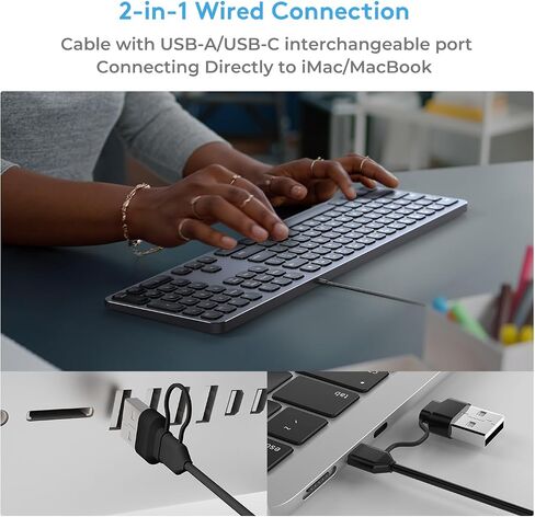 Black Wired Backlit Keyboard for Apple Mac OS, USB-A/Type-C Cable Connection Aluminum Keyboard with Numeric Keypad for iMac/Mac Mini Computer or MacBook Laptop(Keyboard Riser Included) in Saudi Arabia