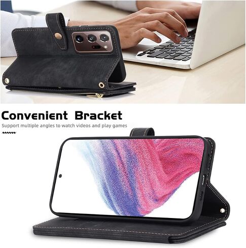 تصميم من أجل Samsung Galaxy A53 5G Crossbody Wallet Case with Pu Leather Card Slots Kickstand Flip Folio Zipper Casepag Cover Cover Protctive Men 6.5 Inch Black in Kuwait