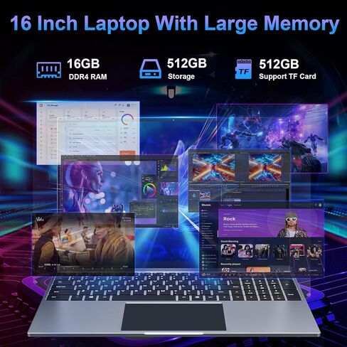 جهاز كمبيوتر محمول من الطائرات المحمولة 16 بوصة ، كمبيوتر محمول مع عرض 16 جيجا بايت DDR4 512GB SSD ، رباعي النواة N100 (حتى 3.4 جيجا هرتز) ، 1920 × 1200 عرض FHD ، لوحة المفاتيح الرقمية ، WiFi ، Bluetooth ، WebCam ، USB3.0 ، للطالب والأعمال التجارية in Kuwait