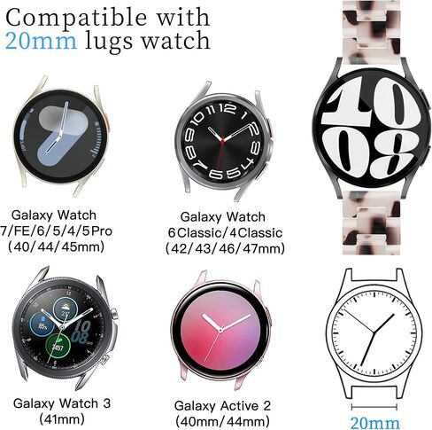 YGTIECS Compatible with Samsung Galaxy Watch 7 FE 6 5 4 40mm 44mm, 5 Pro 45mm, Watch 6 4 Classic 43/47mm 42/46mm, Watch 3 41mm, Active 2 40/44mm, 20mm Soft Resin Replacement Samsung Watch Bands in Kuwait