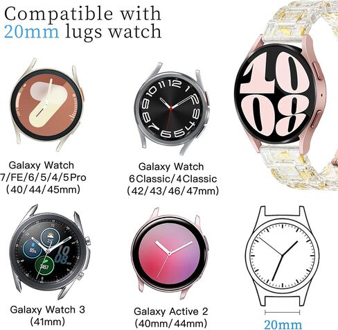 YGTIECS Compatible with Samsung Galaxy Watch 7 FE 6 5 4 40mm 44mm, 5 Pro 45mm, Watch 6 4 Classic 43/47mm 42/46mm, Watch 3 41mm, Active 2 40/44mm, 20mm Soft Resin Replacement Samsung Watch Bands in Kuwait