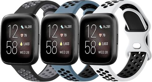 فرقة Vanjua Breatable متوافقة مع Fitbit Versa Bands Women Men ، 3 حزمة معصم بديل للسيليكون الناعمة للرياضة لـ Fitbit Versa 2/Fitbit versa/Versa Lite/Versa SE SMART WATCH in Kuwait