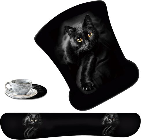 Keyboard Wrist Support + Wrist Mousepad + Coaster Combination, Non-Slip PU Base, with Gel Memory Mousepad, Suitable for Gaming, Office Pain Relief Mousepad Set - Flowering Plant Moon in Kuwait