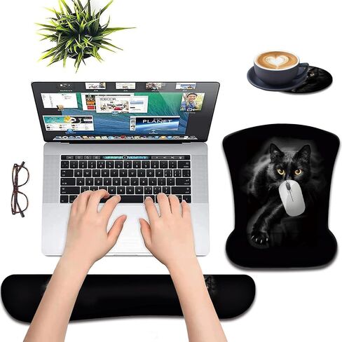 Keyboard Wrist Support + Wrist Mousepad + Coaster Combination, Non-Slip PU Base, with Gel Memory Mousepad, Suitable for Gaming, Office Pain Relief Mousepad Set - Flowering Plant Moon in Kuwait