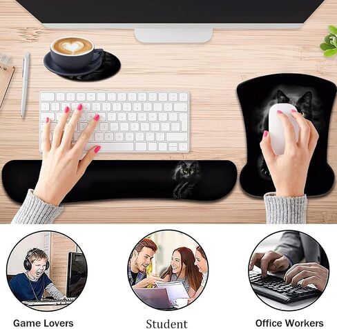 Keyboard Wrist Support + Wrist Mousepad + Coaster Combination, Non-Slip PU Base, with Gel Memory Mousepad, Suitable for Gaming, Office Pain Relief Mousepad Set - Flowering Plant Moon in Kuwait