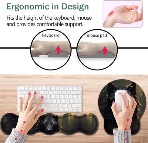 Keyboard Wrist Support + Wrist Mousepad + Coaster Combination, Non-Slip PU Base, with Gel Memory Mousepad, Suitable for Gaming, Office Pain Relief Mousepad Set - Flowering Plant Moon in Kuwait