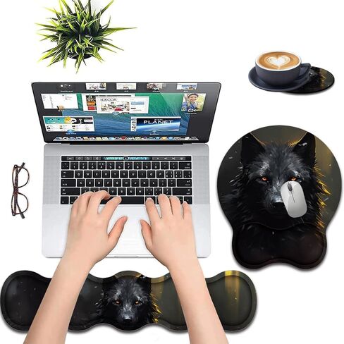 Keyboard Wrist Support + Wrist Mousepad + Coaster Combination, Non-Slip PU Base, with Gel Memory Mousepad, Suitable for Gaming, Office Pain Relief Mousepad Set - Flowering Plant Moon in Kuwait