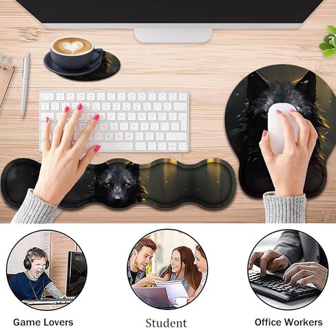 Keyboard Wrist Support + Wrist Mousepad + Coaster Combination, Non-Slip PU Base, with Gel Memory Mousepad, Suitable for Gaming, Office Pain Relief Mousepad Set - Flowering Plant Moon in Kuwait