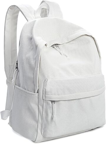 Zicac Usisex DIY Canvas Backpack Daypack Satchel Propack (White ، مع جيب جانبي) in Kuwait