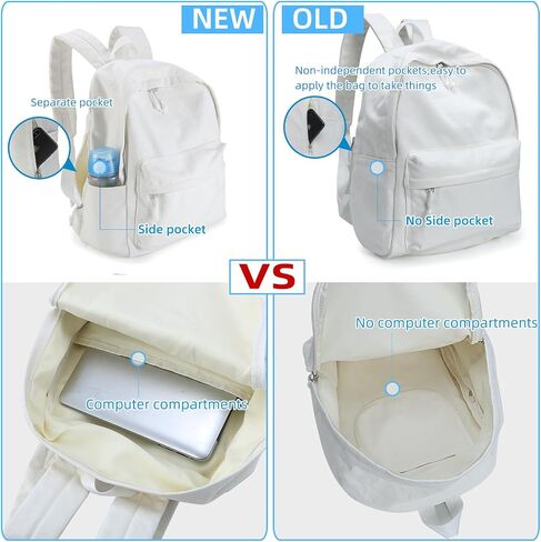 Zicac Usisex DIY Canvas Backpack Daypack Satchel Propack (White ، مع جيب جانبي) in Kuwait