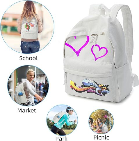 Zicac Diy Canvas Backpack Daypack Satchel Backpack (White, with Side Pocket) in Saudi Arabia