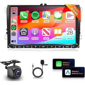 WiFi/4G 8Core 4G 64G Ultra-Thin Car Stereo for VW Passat Jetta Golf Touran Radio with FM/AM/RDS,DSP 46EQ,Wireless CarPlay Android Auto,9inch HD Touchscreen 5.0 Bluetooth GPS AHD Backup Camera
