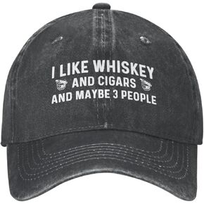Sefgaen I Like Whiskey and Cigars and Maybe 3 People Hat for Men Dad Hat with Design Hats Black