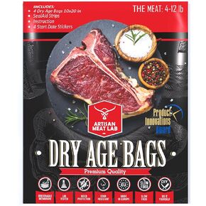 Dry Age Bags for Meat Easily Create DIY Dry Aging Meat at Home, No Vacuum Sealer Required. Breathable Membrane Kit for Dry Aged Beef 4pcs. 10x20 in (25x50 cm) 2-12 lb 1-5 kg - Artisan Meat LAB