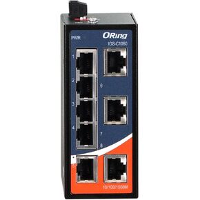 ORing Industrial 8-Ports 10/100/1000Base-T(X) Unmanaged Gigabit Ethernet Switch, IGS-C1080, DIN-Rail, Fanless, IP40