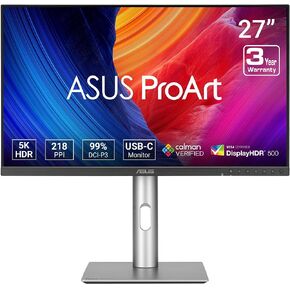 ASUS ProArt Display 27" 5K HDR Professional Monitor (PA27JCV) - 5K (5120 x 2880), IPS, 99% DCI-P3, 100% sRGB, ΔE < 2, USB-C PD 96W, Calman Verified, Color Accurate, Auto KVM, LuxPixel, 3 yr Warranty