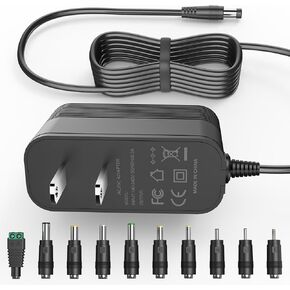 18 Volt Charger Universal Power Adapter for DC in 18V Power Cord with 10 Interchangeable Jacks for 1000mA 900mA 800mA 700mA 600mA 500mA 400mA 300mA 200mA 100mA Electronics
