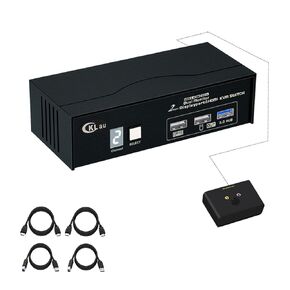CKLau Displayport + HDMI Dual Monitor KVM Switch 2 Port 4K60Hz 2K144Hz with Cables, Digital Display, USB 3.0 Hub for 2 Computers Sharing Keyboard Mouse Video Peripheral Device
