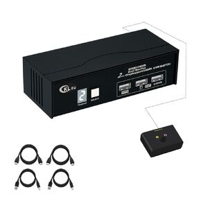 CKLau 2 Port Displayport + HDMI KVM Switch Dual Monitor 4K60Hz 2K144Hz with Digital Display, Cables, USB 2.0 Hub Support Manual Switching and Wire Remote Switching