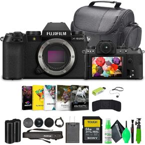 Fujifilm X-S20 Professional Compact Digital Mirrorless Camera Body - Black - Bundle with 64GB UHS-II SDXC Memory Card + Vlogging Tripod + Travel Bag and Greens Cleaning kit and More Accessories
