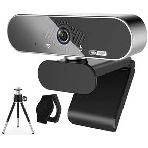 Webcam, 1080P Pro HD Webcam with Stereo Microphone, 110° Wide Angle, Privacy Cover, Tripod, for Conferencing, Live Streaming, Recording, Compatible with Skype/Zoom/YouTube