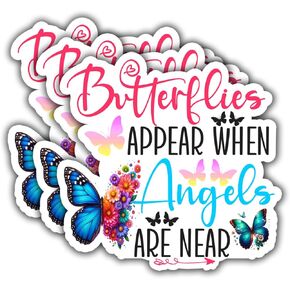 (3Pcs) Butterflies Appear When Angels are Near Sticker, Funny Sticker, Inspirational Motivational Gifts, Waterproof Vinyl Decal for Water Bottles, Laptops, Phones, Tumblers, Size 3 x 3 Inch