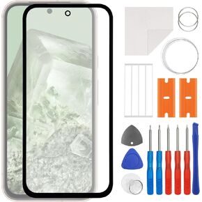 Front Screen Glass Outer Panel Lens Replacement +OCA Compatible with Google Pixel 8A 6.1" (GKV4X, G6GPR, G8HHN, G576D(No LCD Screen and Touch Digitizer) with Repair Kit