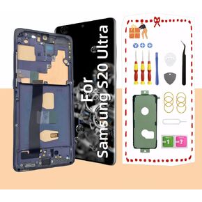 TFT for Samsung Galaxy S20 Ultra 5G LCD Display Screen Assembly Replacement for Samsung S20 Ultra Touch Digitizer Screen with Frame Toolkits G988U G988A G988B No Fingerprint Black (Black)