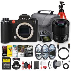 Leica SL3 Mirrorless Digital Camera (10607) + Panasonic S 85mm Lens + 64GB Memory Card + Photography Software + Lens Filter Kit + Camera Bag + Flexible Tripod + Cleaning Kit + USB-C Cable + More