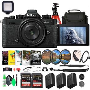 Nikon Z fc DX-Format Mirrorless Camera with NIKKOR Z 28mm f/2.8 (SE) Lens (1673B) + 2 x EN-EL25 Battery + 2 x 64GB Memory Card + Photography Software + LED Light + Camera Bag + More