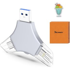 USB 3.0 Flash Drive 64gb for iPhone, 3in1 External Memory Picture Keeper Storage Stick for Photo, V5.05High Speed Thumb Drives for iPhone/iPad/Android/PC - Sepia