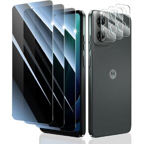 Privacy Screen Protector and Camera Lens Protector for Motorola Moto G 5G 2024, Double Shatterproof Anti-Spy Tempered Glass Film, Private Protection, [Anti-Shatter][Anti-Scratch][9H Hardness], 3-Pack Each