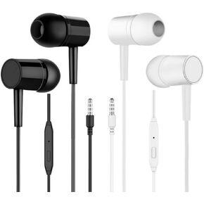 2 Pack Wired Earbuds, Stereo Earbuds, Automatic Noise Reduction, Bass Surround, Suitable for All 3.5mm Interface Devices (Black+White)