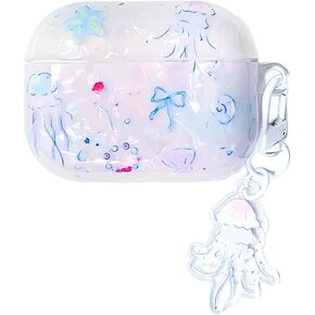for AirPods 4 Generation Case,Cute Jellyfish Cartoon Animal Print,Shiny Sea Shell Gloss Design for Ladies Girls with Keychain Compatible with AirPod Pro