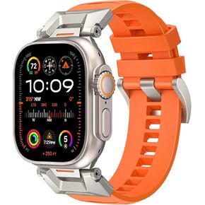 Band Compatible with Apple Watch 46mm/42mm/49mm/45mm/44mm for Apple Watch Ultra 2/Ultra/Series 10/9/8/7/6/5/4/3/2/1/SE Bands with Stainless Steel Metal Connector for Men Women Strap