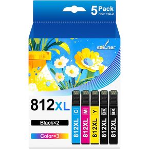 SAILNER 812XL 812 Ink Cartridges Replacement for Epson 812XL Ink Cartridges Combo Pack for Epson 812XL Work with Workforce Pro WF-7840 WF-7820 WF-7310 EC-C7000 Printer (5 Pack) 812XL