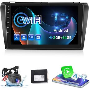 [2+64G] NHOPEEW for Mazda 3 2004-2009 Upgrade DSP Audio - 9 inch Touchscreen Android 13 Car Stereo - Wireless Carplay and Andorid Auto, WiFi, GPS, DSP+32EQ, Voice Control, SWC + AHD Backup Camera