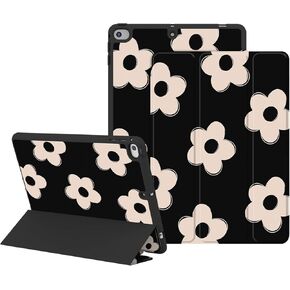 Case for iPad Mini 5/4 (7.9 inch, 2019/2015), Protective Case with Pencil Holder, Auto Wake/Sleep Trifold Smart Stand Cover for iPad Mini 5th/4th Generation Gen, Black Flowers
