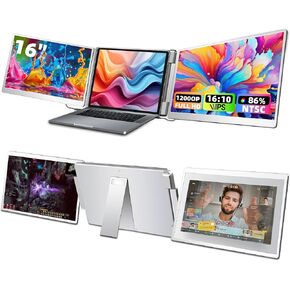Laptop Screen Extender Computer Upgraded 16" Portable Monitor,FHD 1200P IPS Triple Laptop Screen Extender,Removable Multi-Mode Monitor for 12"-18.5" Laptops Compatible with Mac/Wins/Android/Dex