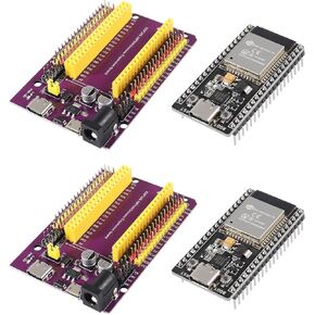 2Sets Type-C USB ESP-WROOM-32 ESP32 ESP-32S Development Board 2.4GHz Dual-Mode WiFi + Bluetooth Dual Cores Microcontroller Processor with Expansion Board for Arduino IDE