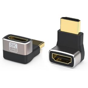 8K HDMI Adapter 270 Degree 2 Pack, HDMI 2.1 Adapter Right Angle HDMI Connector Male to Female HDMI L Extender (Up Angle), Compatible with Monitor Laptop HDTV