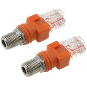 2PCS Orange RF to RJ45 Converter Adapter F Jack to RJ45 Plug Coaxial Barrel Coupler Connector for Line Tester and Line Finder